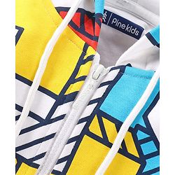 Pine Kids Cotton Knit Full Sleeves Hooded Sweatjacket with Print - White