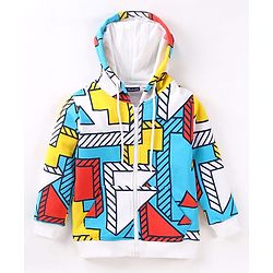 Pine Kids Cotton Knit Full Sleeves Hooded Sweatjacket with Print - White