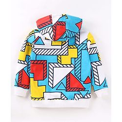 Pine Kids Cotton Knit Full Sleeves Hooded Sweatjacket with Print - White