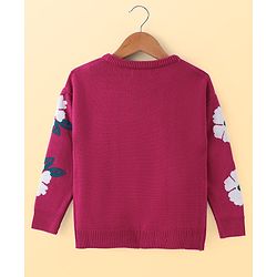 Pine Kids Knitted Full Sleeves Pullover Sweater with Floral Design & Applique - Lavender