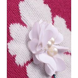 Pine Kids Knitted Full Sleeves Pullover Sweater with Floral Design & Applique - Lavender