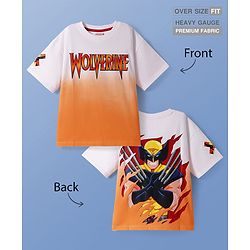Pine Kids Marvel Terry Knit Drop Shoulder Oversized T-Shirt With Front & Back Wolverine Graphic & Ombre Effect - Orange