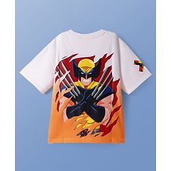 Pine Kids Marvel Terry Knit Drop Shoulder Oversized T-Shirt With Front & Back Wolverine Graphic & Ombre Effect - Orange