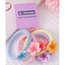Pine Kids Flower Motifs Rubber Bands Set of 5 - Multicolor
