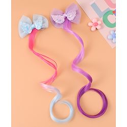 Pine Kids Bow Hair Extensions - Purple and Blue