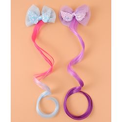 Pine Kids Bow Hair Extensions - Purple and Blue