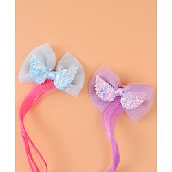 Pine Kids Bow Hair Extensions - Purple and Blue