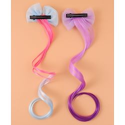 Pine Kids Bow Hair Extensions - Purple and Blue
