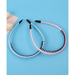 Pine Kids Set of Solid Satin Hair Bands Pack of 2 - Blue & Pink