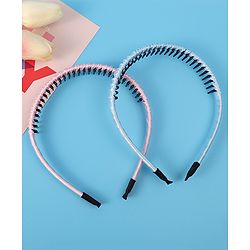 Pine Kids Set of Solid Satin Hair Bands Pack of 2 - Blue & Pink