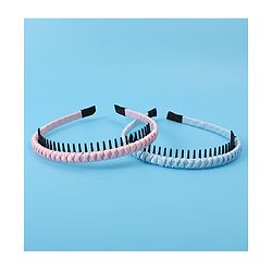 Pine Kids Set of Solid Satin Hair Bands Pack of 2 - Blue & Pink