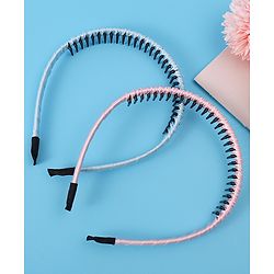 Pine Kids Set of Solid Satin Hair Bands Pack of 2 - Blue & Pink