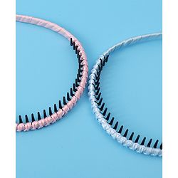 Pine Kids Set of Solid Satin Hair Bands Pack of 2 - Blue & Pink