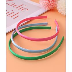Pine Kids Set of Solid Hair Bands  Pack of 3 - Pink Green & Blue