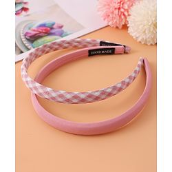 Pine Kids Set of Checkered Print and Solid Hair Bands Pack of 2 - Pink