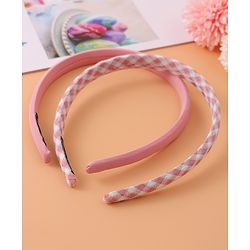 Pine Kids Set of Checkered Print and Solid Hair Bands Pack of 2 - Pink