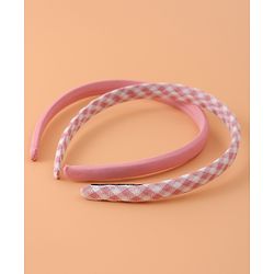 Pine Kids Set of Checkered Print and Solid Hair Bands Pack of 2 - Pink