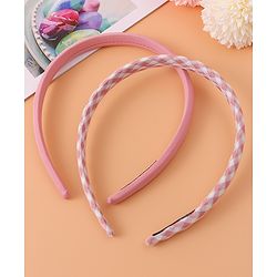 Pine Kids Set of Checkered Print and Solid Hair Bands Pack of 2 - Pink