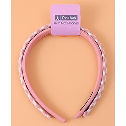 Pine Kids Set of Checkered Print and Solid Hair Bands Pack of 2 - Pink