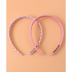 Pine Kids Set of Checkered Print and Solid Hair Bands Pack of 2 - Pink