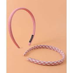 Pine Kids Set of Checkered Print and Solid Hair Bands Pack of 2 - Pink