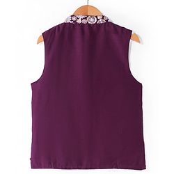 Pine Kids Woven Full Sleeves Kurta Pyjama Set with Sequined Embroidered Nehru Jacket - Wine