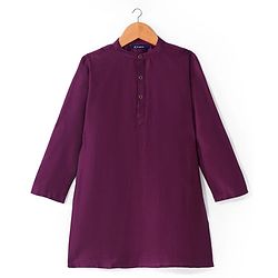Pine Kids Woven Full Sleeves Kurta Pyjama Set with Sequined Embroidered Nehru Jacket - Wine