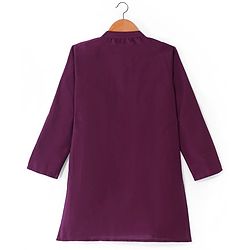 Pine Kids Woven Full Sleeves Kurta Pyjama Set with Sequined Embroidered Nehru Jacket - Wine