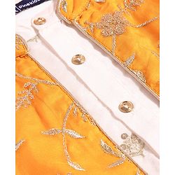 Pine Kids Woven Full Sleeves Kurta Pyjama with Jacket with Sequins & Floral Embroidery - Mustard