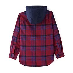Pine Kids Cotton Woven Brushed Checkered Full Sleeves Hooded Shirt - Red
