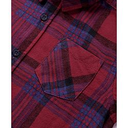 Pine Kids Cotton Woven Brushed Checkered Full Sleeves Hooded Shirt - Red