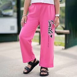 Pine Kids Cotton Knit Full Length Track Pant with Text Print - Pink