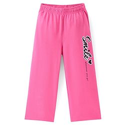 Pine Kids Cotton Knit Full Length Track Pant with Text Print - Pink