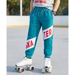 Pine Kids Full Length Track Pants Skater Print - Teal Blue