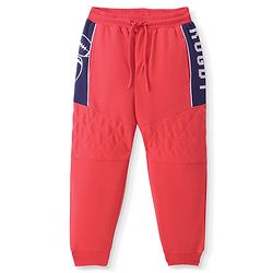 Pine Kids Full Length Track Pants with Pockets & Rugby Print - Red