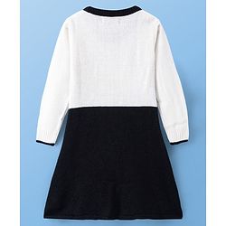 Pine Kids Knit Full Sleeves Woolen Dress with Colour Block Design - White & Black
