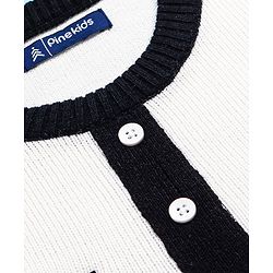 Pine Kids Knit Full Sleeves Woolen Dress with Colour Block Design - White & Black