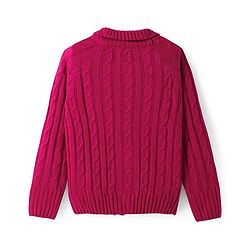Pine Kids Knitted Full Raglan Sleeves Collar Neck Front Open Sweater With Cable Knit Design - Dark Pink