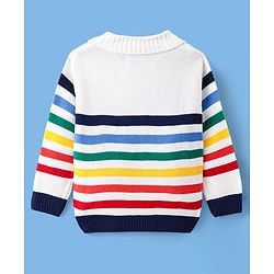 Pine Kids Knit Full Sleeves Pullover with Stripe Design - White Red & Black
