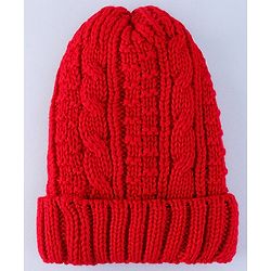 Pine Kids  Winter Cap with Cable Knit Design - Red