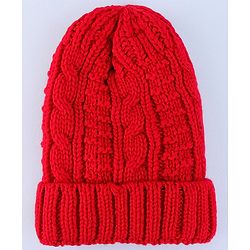 Pine Kids  Winter Cap with Cable Knit Design - Red