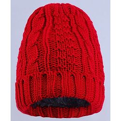 Pine Kids  Winter Cap with Cable Knit Design - Red