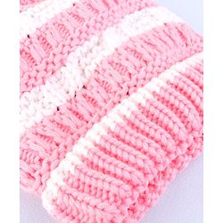Pine Kids Winter Cap with Crochia  Knit Design - Pink & White