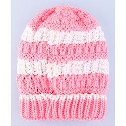Pine Kids Winter Cap with Crochia  Knit Design - Pink & White
