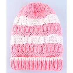 Pine Kids Winter Cap with Crochia  Knit Design - Pink & White