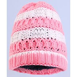 Pine Kids Winter Cap with Crochia  Knit Design - Pink & White