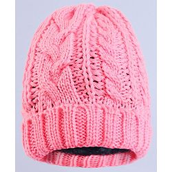 Pine Kids Winter Cap with Cable Knit Design - Pink