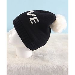 Pine Kids Knit Winter Cap Text Embroidery Black - Diameter 15 cm