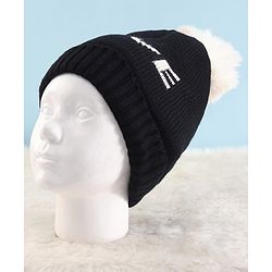 Pine Kids Knit Winter Cap Text Embroidery Black - Diameter 15 cm