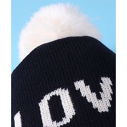 Pine Kids Knit Winter Cap Text Embroidery Black - Diameter 15 cm